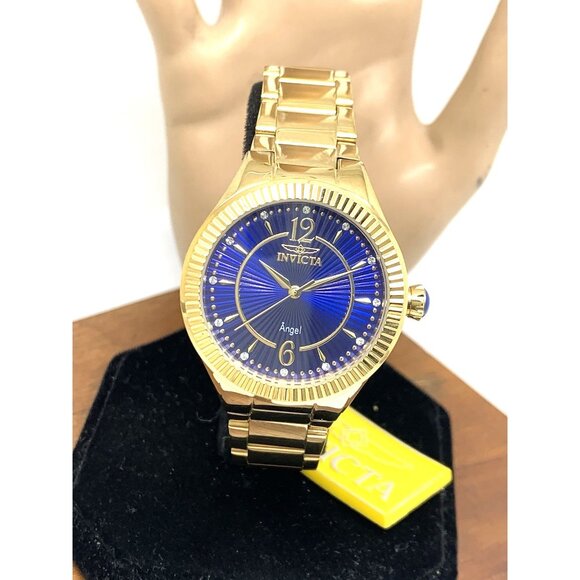 Invicta Women's Watch 28281 Angel Blue Dial Gold Stainless Steel Quartz 35mm - Picture 1 of 13